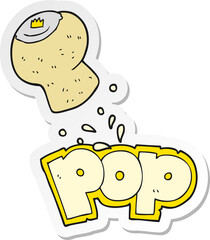 sticker of a cartoon champagne cork popping