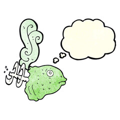 cartoon smelly old fish head with thought bubble