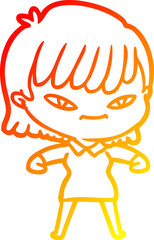 warm gradient line drawing cartoon woman