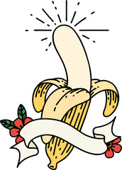 banner with tattoo style peeled banana