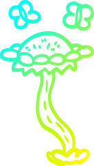 cold gradient line drawing cartoon flower and butterflies