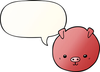 cartoon pig and speech bubble in smooth gradient style
