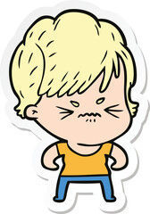sticker of a cartoon frustrated woman