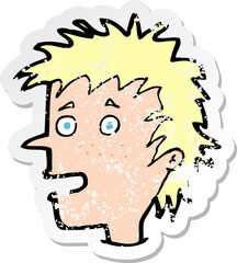 retro distressed sticker of a cartoon excited boy
