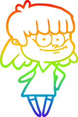 rainbow gradient line drawing cartoon smiling woman