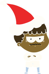 flat color illustration of an annoyed man wearing santa hat