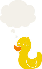 cartoon duck and thought bubble in retro style