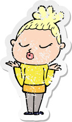 distressed sticker of a cartoon calm woman