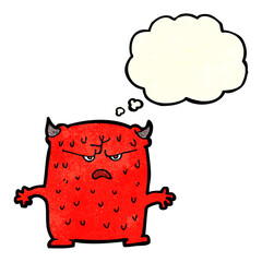 cartoon little alien with thought bubble