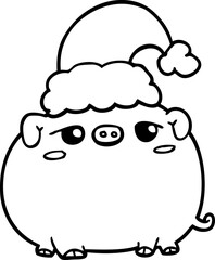 cartoon pig wearing christmas hat