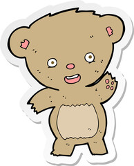 sticker of a cartoon waving teddy bear