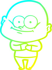 cold gradient line drawing cartoon bald man staring