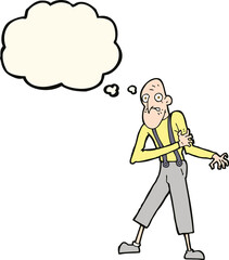 cartoon old man having heart attack with thought bubble