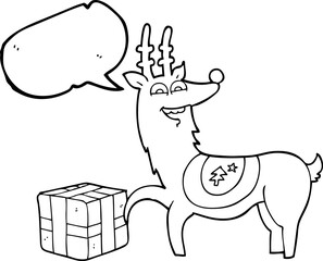 speech bubble cartoon christmas reindeer with present