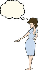 cartoon pretty woman looking at nails with thought bubble