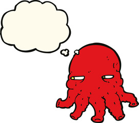 cartoon alien face with thought bubble