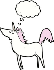 cartoon unicorn with thought bubble