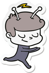 sticker of a friendly cartoon spaceman running