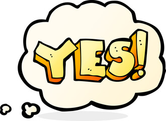 cartoon yes symbol with thought bubble