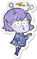 distressed sticker of a cartoon alien girl