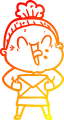 warm gradient line drawing cartoon happy old woman