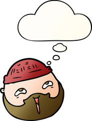 cartoon male face with beard and thought bubble in smooth gradient style
