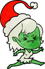 annoyed textured cartoon of a vampire girl wearing santa hat