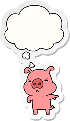 cartoon angry pig and thought bubble as a printed sticker