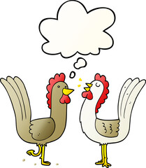 cartoon chickens and thought bubble in smooth gradient style
