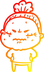 warm gradient line drawing cartoon annoyed old lady