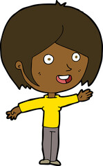 cartoon happy girl waving
