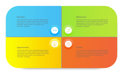 Swot infographic analysis template. Background with icon and Four colorful elements. Vector illustration