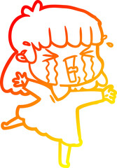 warm gradient line drawing cartoon woman in tears