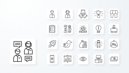 Business icon collection with black outline style. network, outline, social, person, web, business, collection. Vector illustration
