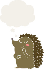 cute cartoon hedgehog and thought bubble in retro style