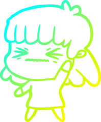 Obraz premium cold gradient line drawing cartoon woman