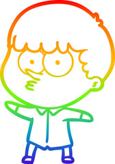 rainbow gradient line drawing cartoon curious boy