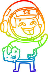 rainbow gradient line drawing cartoon laughing astronaut