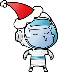 gradient cartoon of a confident astronaut wearing santa hat