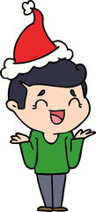 line drawing of a laughing confused man wearing santa hat