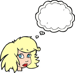 thought bubble cartoon female face