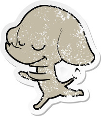 distressed sticker of a cartoon smiling elephant running