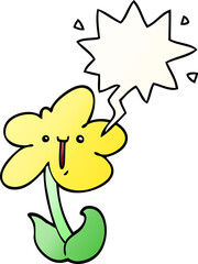 cartoon flower and speech bubble in smooth gradient style