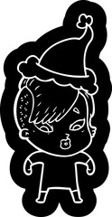 cartoon icon of a surprised girl wearing santa hat