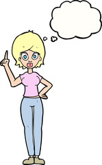cartoon woman explaining her point with thought bubble