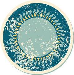 distressed sticker tattoo style icon of a sun