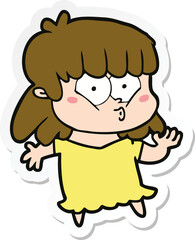 sticker of a cartoon whistling girl