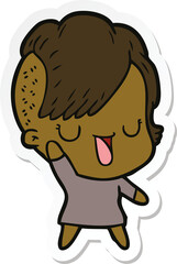 sticker of a cute cartoon girl with hipster haircut