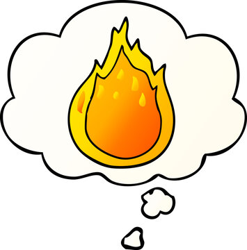 cartoon fire and thought bubble in smooth gradient style