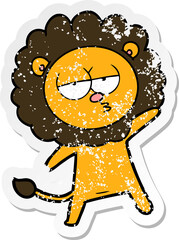 distressed sticker of a cartoon tired lion